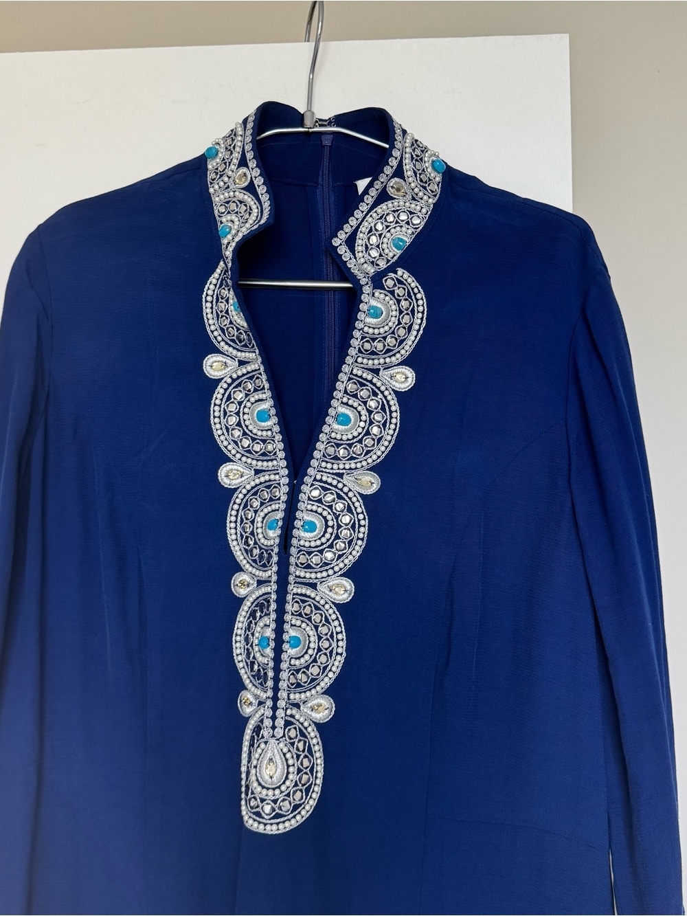 NicoBlu Beaded Caftan Tunic Maxi Dress Navy Blue 10 Luxury Resort - Picture 3 of 8